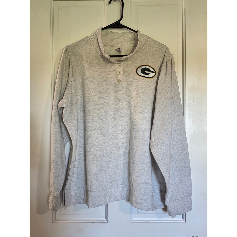 NFL Team Apparel Green Bay Packers Henley Pullover White XXL Womens Sweatshirt